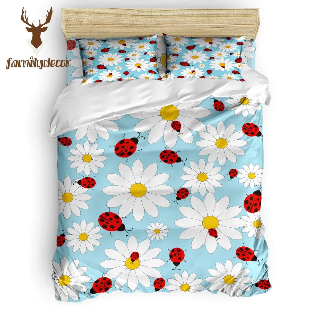 

FamilyDecor Ladybug daisy Bedding Set Luxury Comforter Bedding Sets 3D King Size Red Blue Cotton DHL Free Shipping