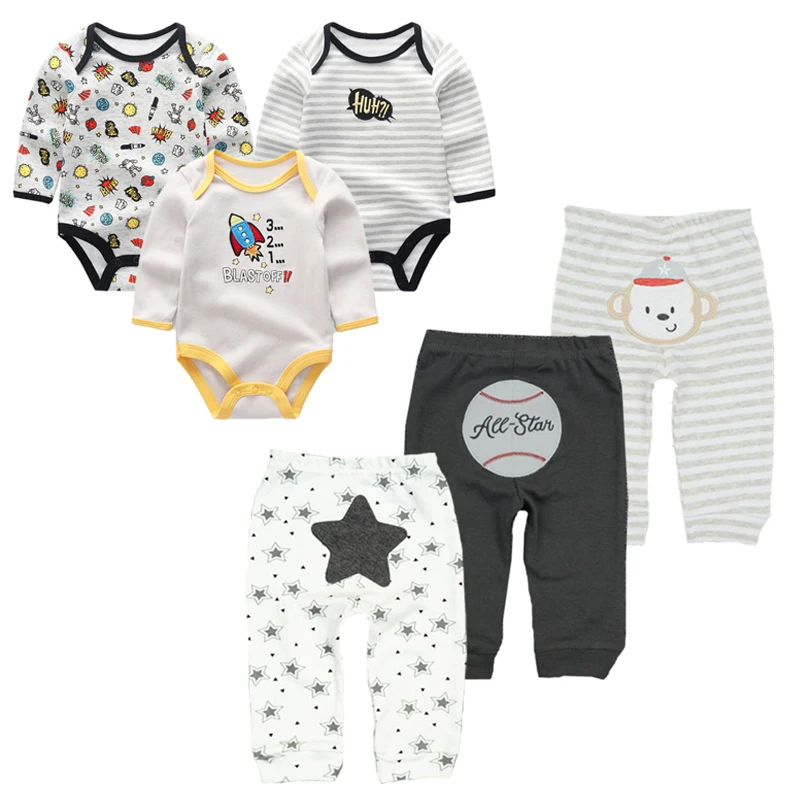 

2019 Newborn Baby boys Autumn&Winter Cartoon Clothes Long Sleeve Jumpsuit baby romper+pants 6PCS/LOT Infant sets