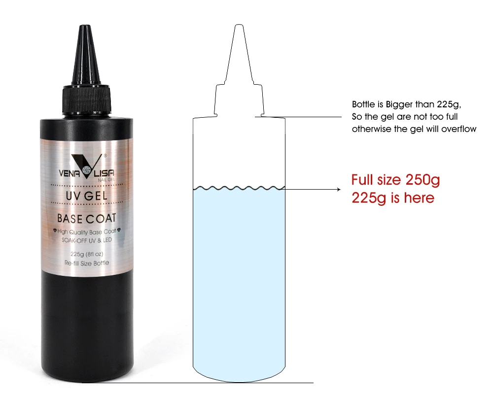 New nail gel 225 grams 8fl.oz no wipe topcoat nail gel polish big jar base coat soak off led nail gel