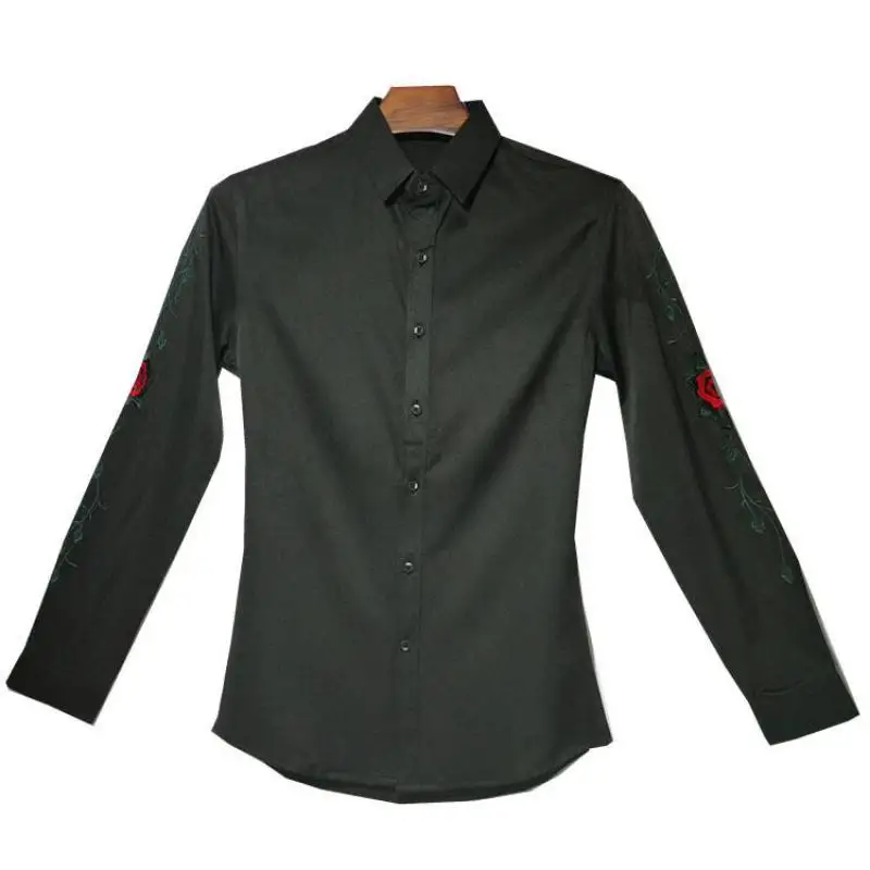 Роскошная рубашка с принтом Мужская черная белая длинными рукавами Camisa Masculina Chemise