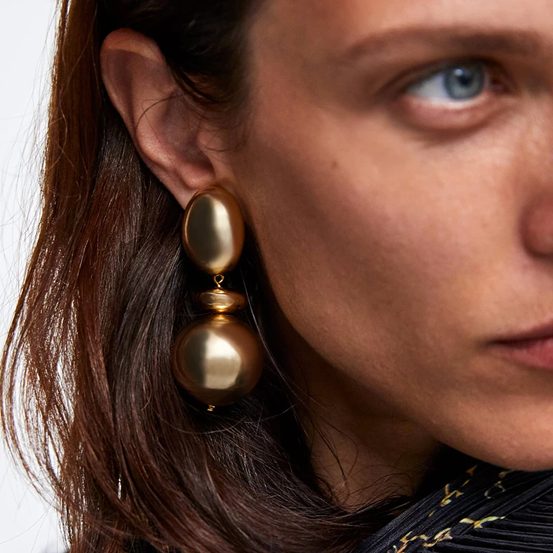 

ZHINI Luxury Drop Earrings For Women Round Fashion Statement Jewelry Wedding Party Hot Sale Vintage Drop Dangle Earrings Gifts