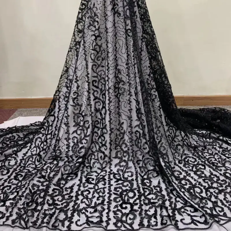 

Latest French Nigerian Laces Fabric High Quality Black Tulle African Laces Fabric Wedding African French Tulle Lace RG458