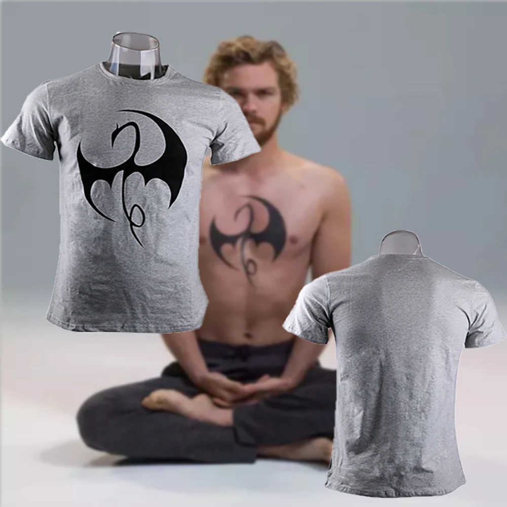 Mens Casual 2017 TV series Iron Fist Daniel Rand Superhero Cosplay Logo O-Neck Print Cotton Short Sleeve T-Shirt Tee Shirts