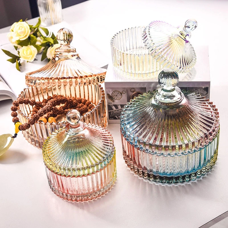 

Exquisite Coloured Crystal Jars Multifunction Clear Glass Storage Tank Practical Snack Fresh Cans Kitchen Desktop Decorations