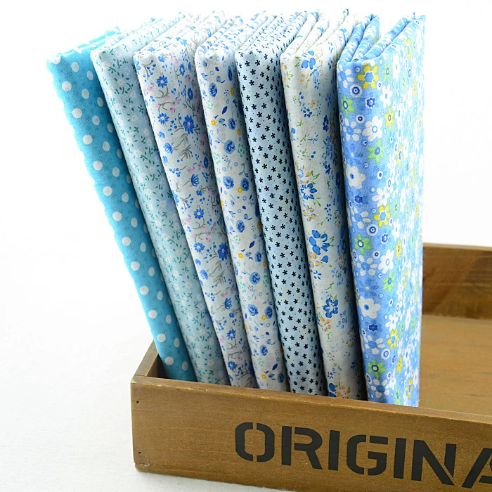 7 Pieces/lot 50CMx50CM "cute blue" Cotton Fabric Fat Quarters bundle Tilda cloth Patchwork Quilting Fabric scrapbooking