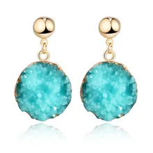 1 пара, Европейский искусственный камень друзы, серьги для женщин, круглые каплевидные серьги-гвоздики золотистого цвета, ювелирные изделия E1243