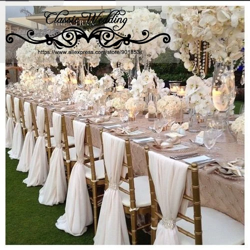 

150 PCS Graceful Chiffon Chair Sash Chiavari Chiffon Chair Sash with Buckle Free Shipping