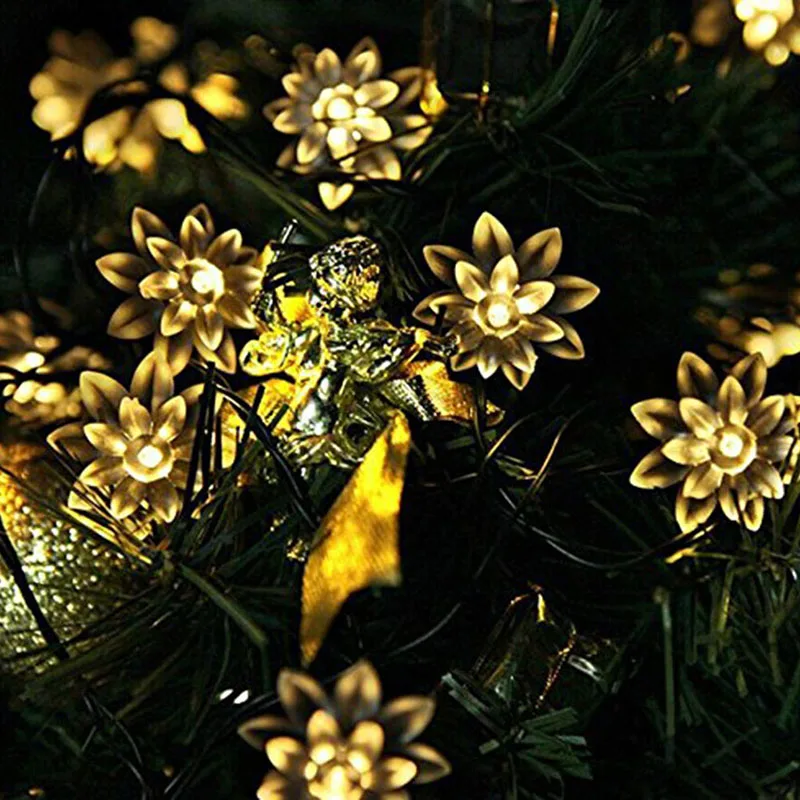 7M 50LEDs 7Colors Solar String Light Lotus Flower ...