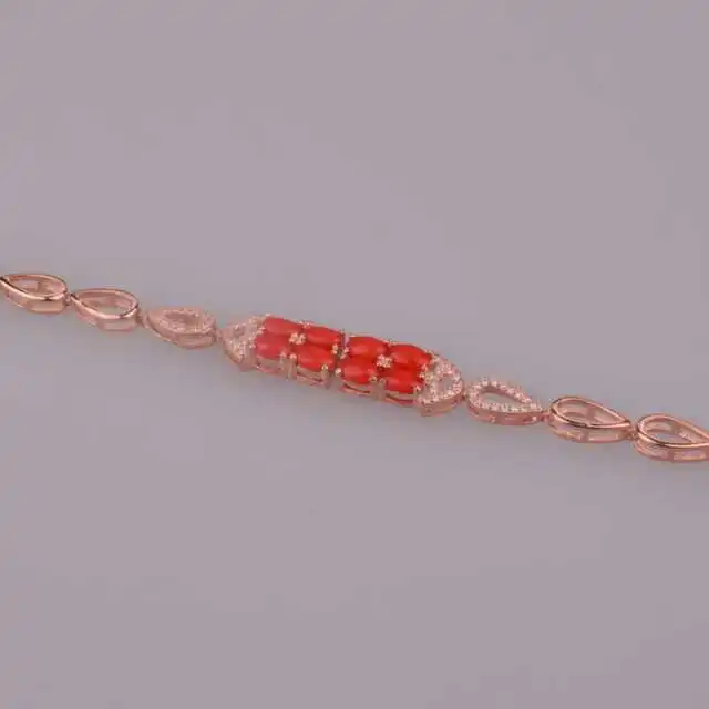  Bracelet en pierres précieuses naturelles de corail rouge Bracelet en forme de chaîne de géométrie 