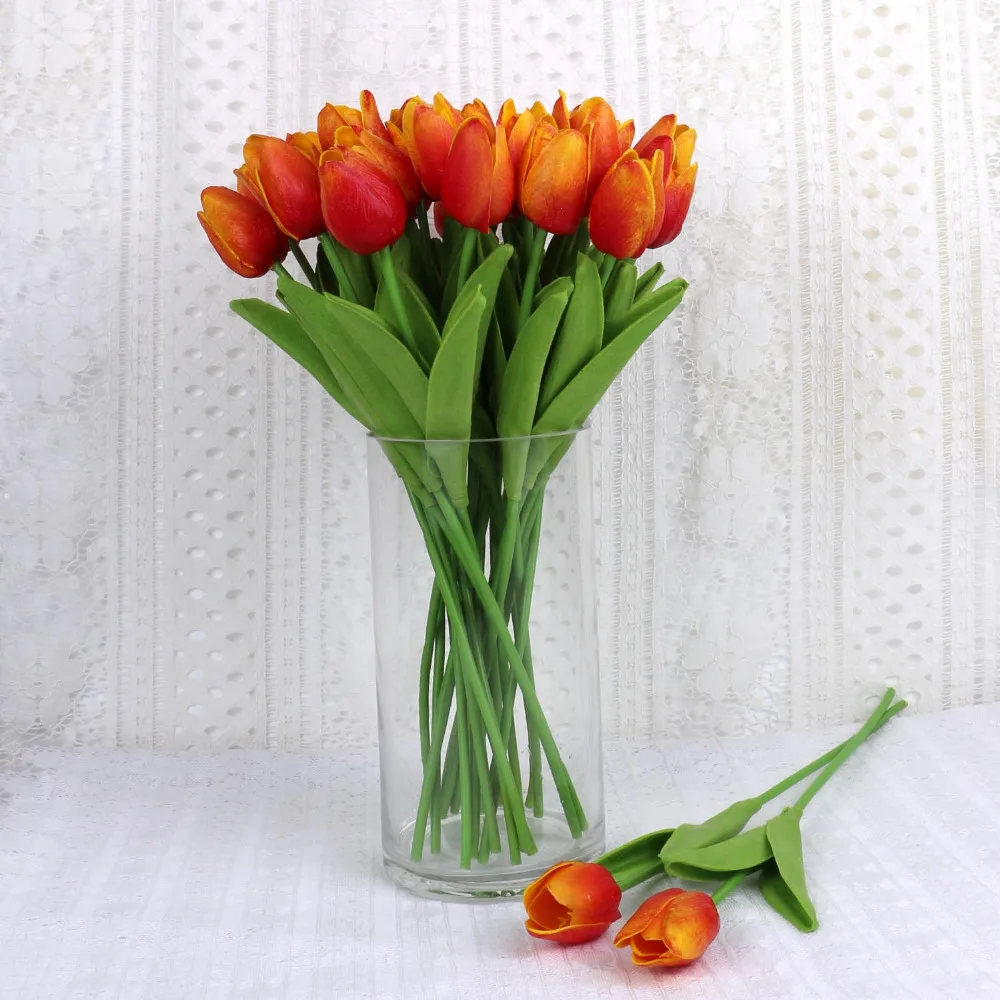 

Orange 5pcs/ Simulation PU Silk Tulips Bouquets Flowers Floral Wedding Party Home Decoration