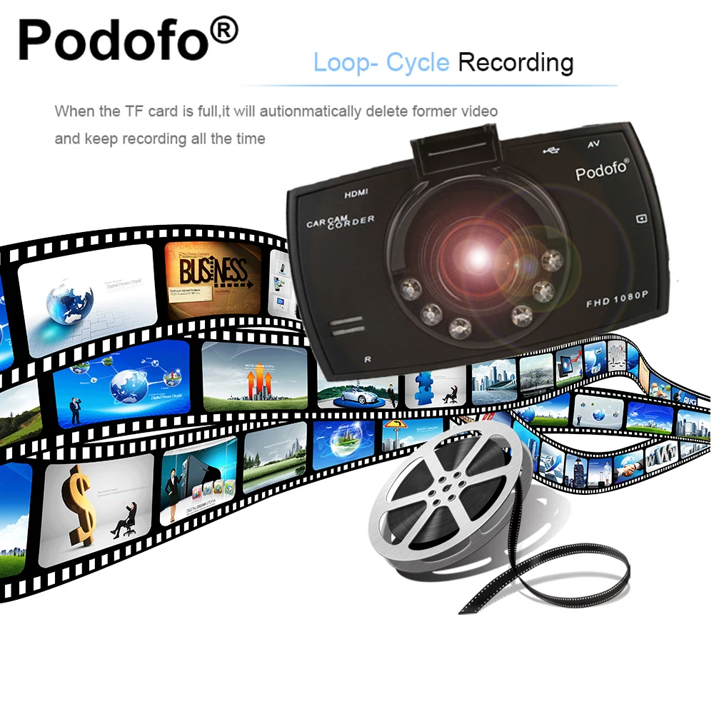 Podofo Car Camera G30 Full HD 1080P Car DVR Recorder Motion Detection Night Vision G-Sensor Registrar Loop Recording Dashcam