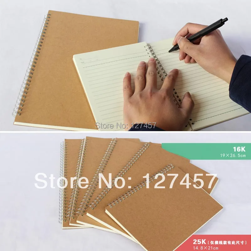 Dowling paper inside with lines note book A5 Kraft cover spiral wire O binding notebook student