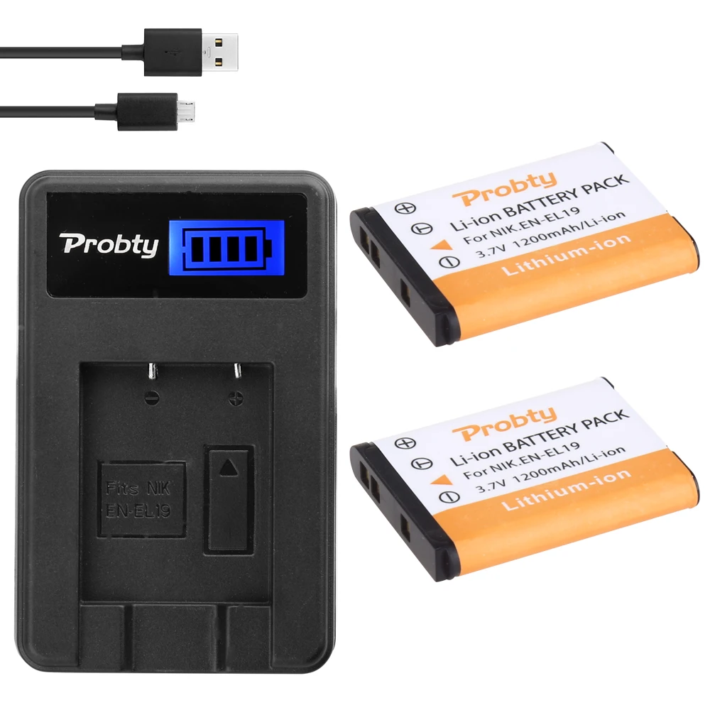 PROBTY 2PCS ENEL19 EN-EL19 Battery + LCD Charger for Nikon Coolpix S32 S33 S100 S2500 S2750 S3100 S3200 S3300 S3400 S3500 S4100 |