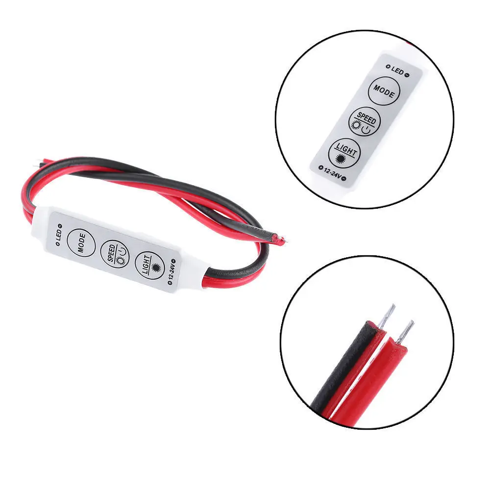 

1/2/5pcs Mini DC12-24V 3keys LED Light Strip Dimmer Bare Wire Inline Controller For 5050 3528 5730 5630 Switch - Single Color