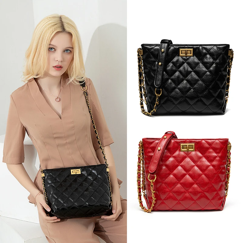 

2019 Crossbody Bags For Women Leather Handbags Luxury Handbags Women Bags Designer Diamond Lattice Chain Shoulder Bag Red Black