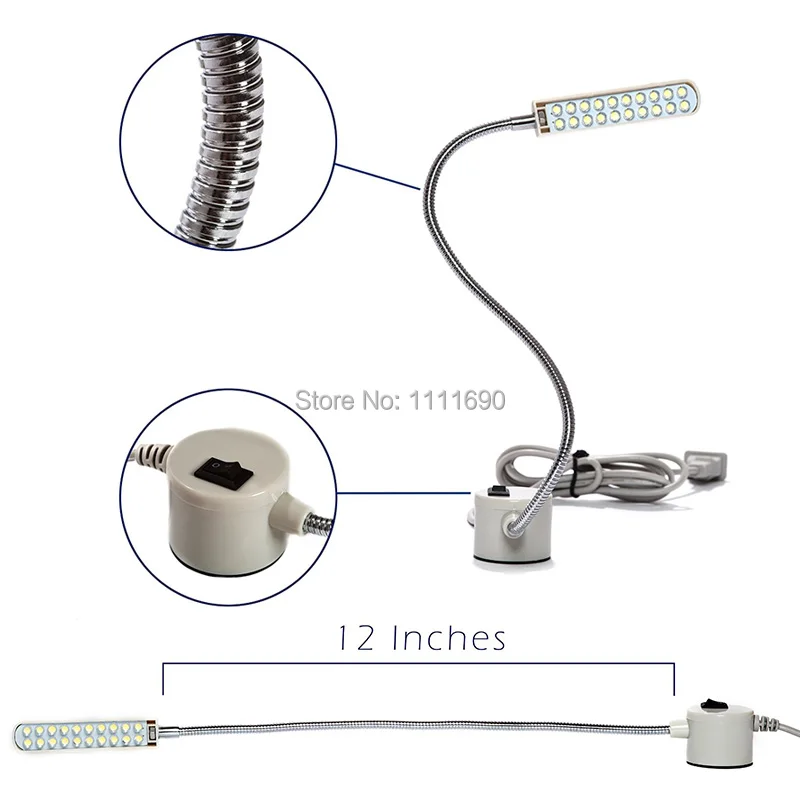 Светодиодный многоцелевой Рабочий фонарь для швейных машин, токарных станков, буровых прессов, настольных ламп, надежное магнитное крепление, гибкий кронштейн