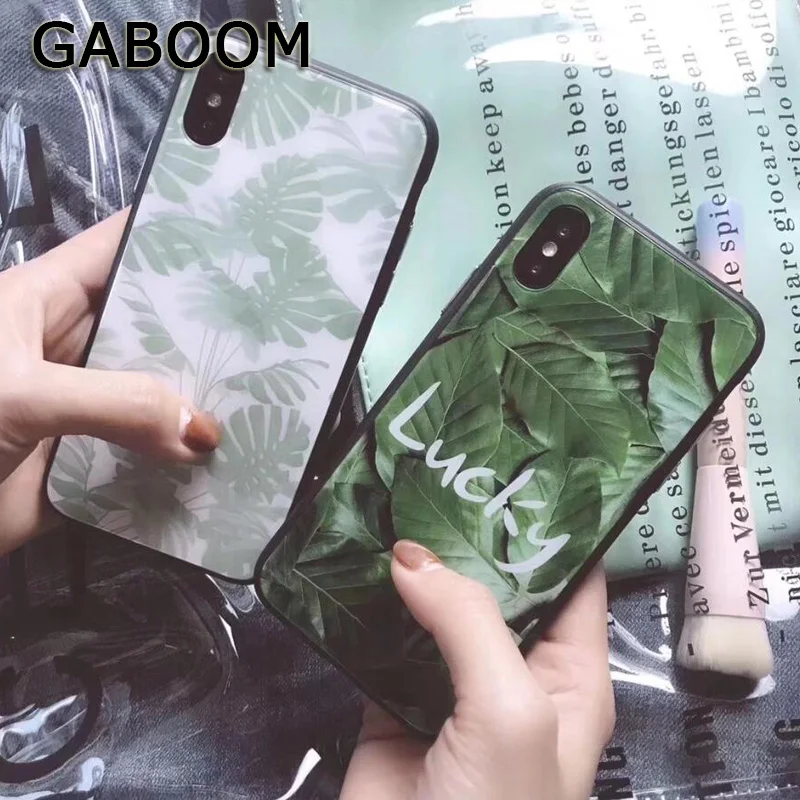 GABOOM Fashion Summer Green Leaves Tempered Glass Case for iPhone X 7 6 6s 8 Plus Hard Back+ Soft Edge | Мобильные телефоны и