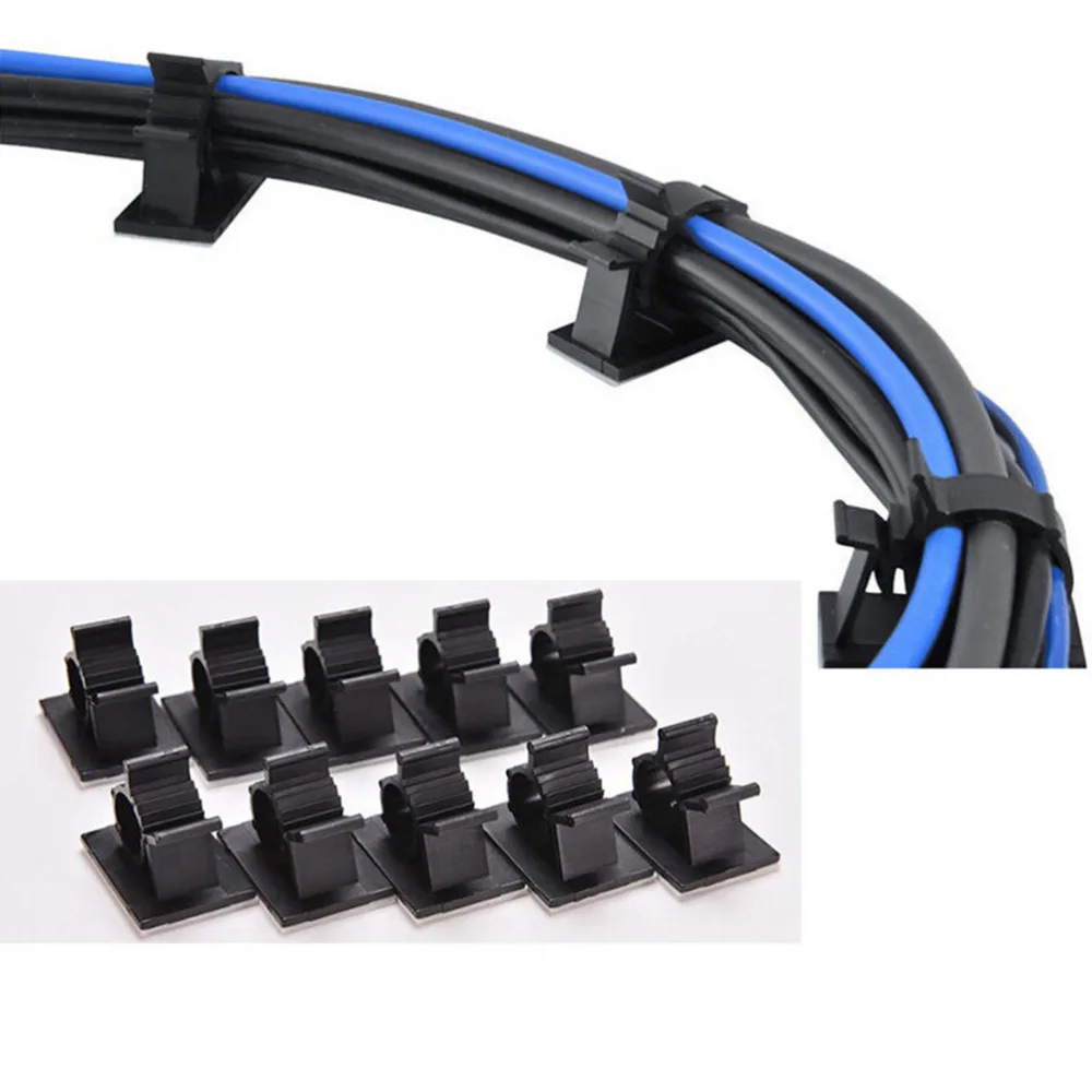 

10pcs /pack practical Black Adhesive Backed Clamps 20mm Nylon Wire Adjustable Cable Clips