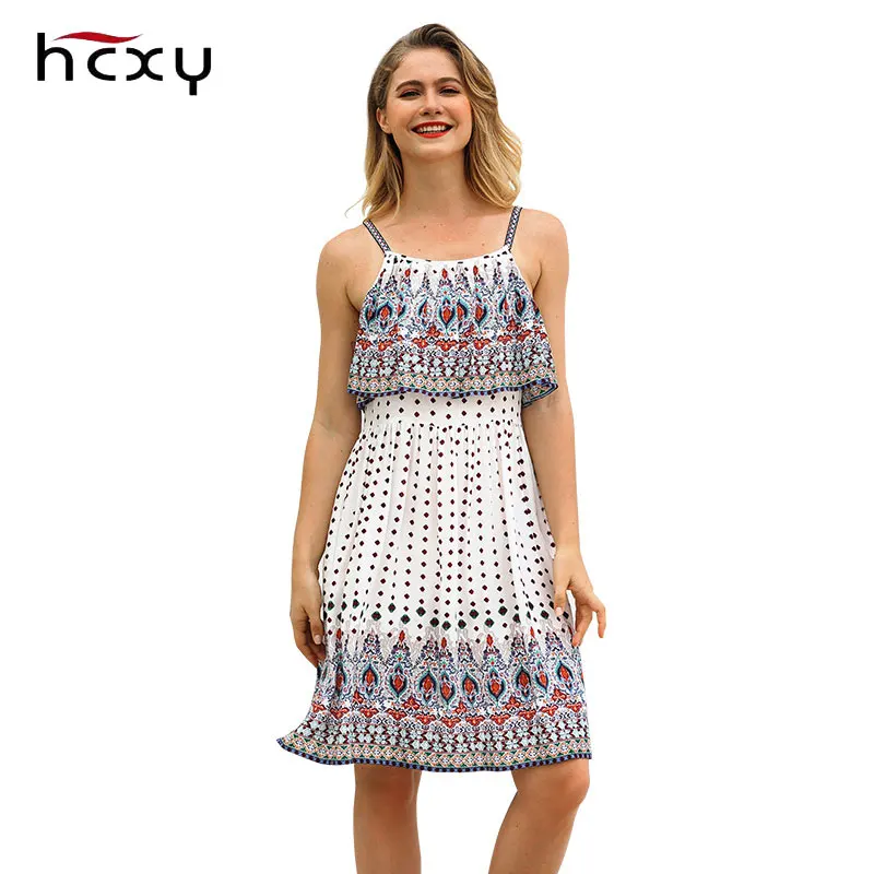 2018 HCXY Новый Для женщин Лето V шеи Винтаж Boho без рукавов Цветочный Национальный