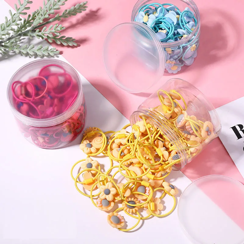 SLKMSWMDJ Children's Elastic Hair Band Rubber Band Cartoon Hair Rope Girl Princess Candy Color Hair Accessories Hair Ring 60Pcs