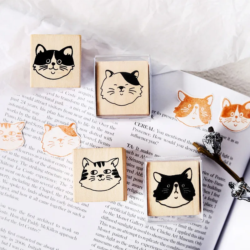 

24 pcs/lot Small Animal Series Cat Stamp With Inkpad Diary DIY Stamp Set Student Prize Promotional Gift Stationery