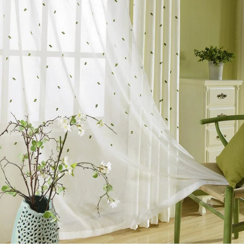 Зеленый Плакучая ива теплоизоляционные шторы для гостиной деревенский вышитый тюль для спальни оконные панели M106-30