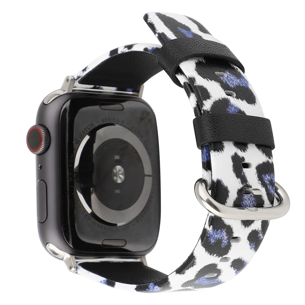 Леопардовый кожаный ремешок для Apple Watch 6 Band 44 мм 42 40 38 мужской/женский модный