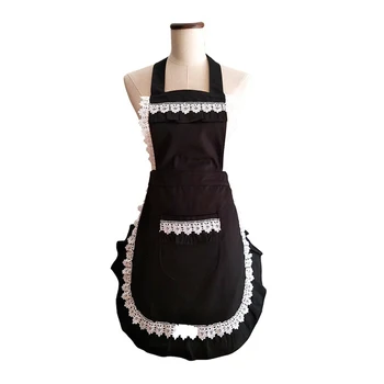

Retro Kitchen Apron Woman Black Cotton Lace Fashion Restaurant Bistro Salon Cooking Avental de Cozinha Divertido Pinafore Apron