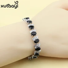 Горячая Мода 925 серебряные ювелирные изделия черный кубический цирконий белый Австрийский Кристалл цепь-звено браслет длина 18+ 2 см для женщин