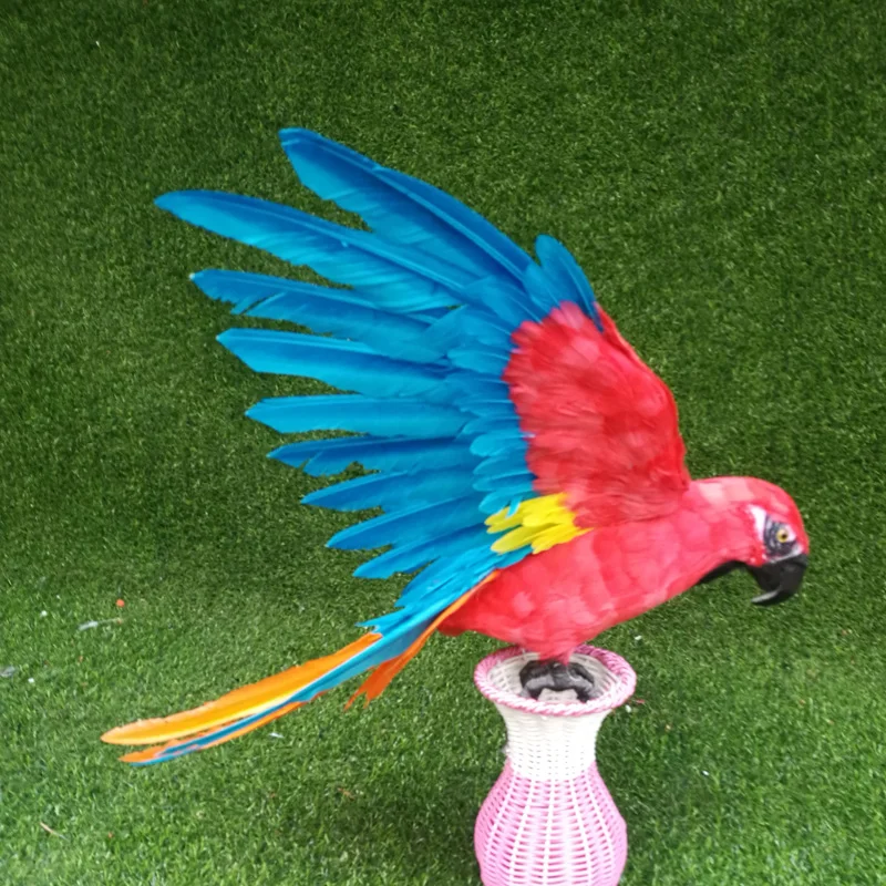 

big red&blue parrot toy foam&feather simulation bird model gift about 45x60cm