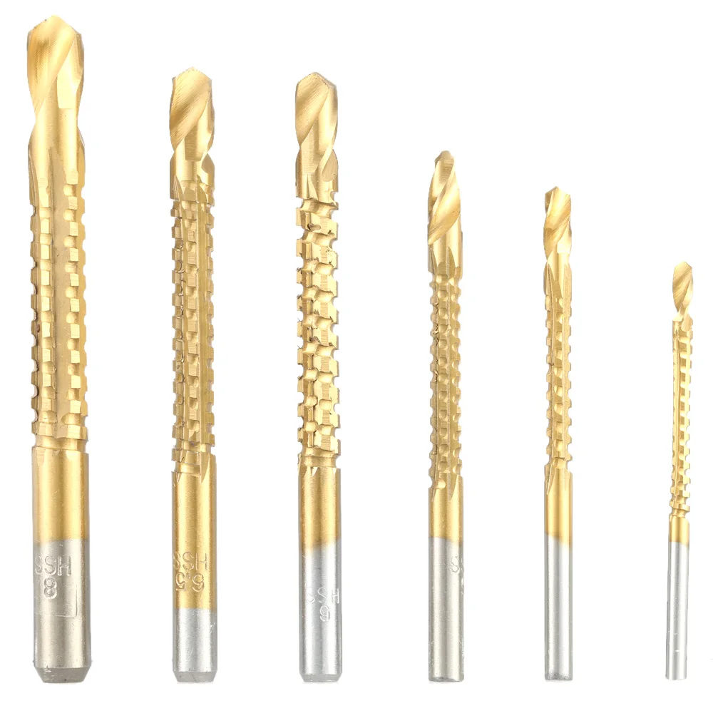 6pcs Titanium Punte Trapano Insieme Taladro Manual Saw Drill Pull Groove Drill Wood Metal Plastic Cutting Hole Sawtooth Bit