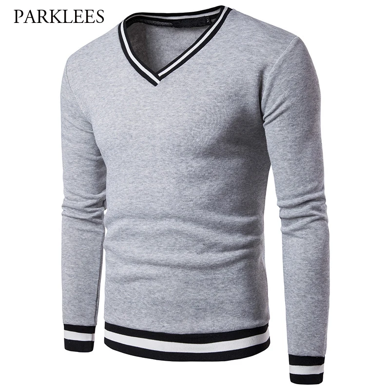 Brand V Neck Sweatshirt Men 2017 Autumn Fashion Rib knit Cuff Neck