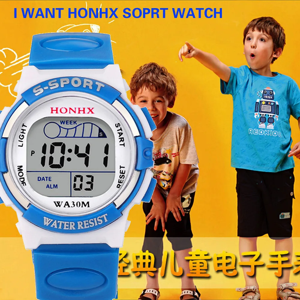 Waterproof Children Boys Digital LED Sports Watch Kids Alarm Date Watch Gift Freeshipping& Wholesale Mnycxen#D