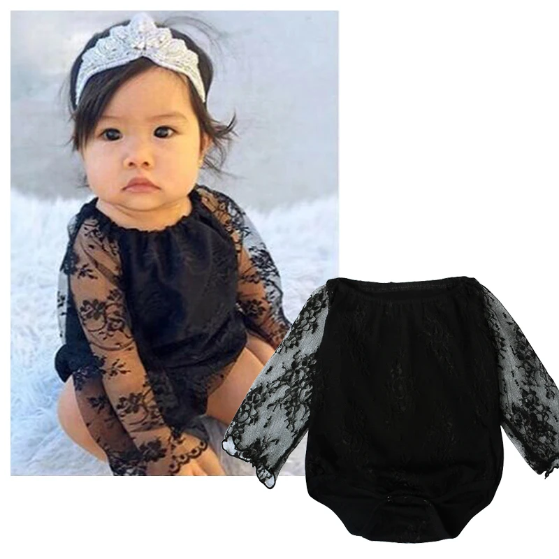 Baby Girls Lace Bodysuits Newborn Baby Bodysuits Long Sleeve Black