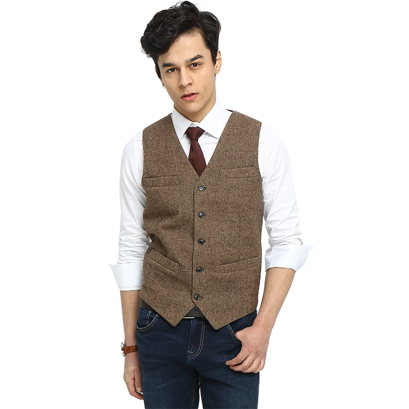 2018 Airtailors Brand Brown Tweed Vest Slim Mens Suit Vest Wedding ...