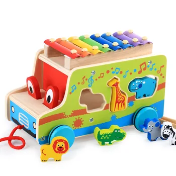 

1 Set Cute Cartoon Wooden Xylophone 8-Note Toy Musical Instrument Trailer Car Shape Toys For Children Learning Music Toys