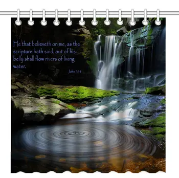 

Shower CurtainBible Verse Scripture Quotes with Great Waterfall Scene Nature Background Waterproof Bathroom Bath Curtains