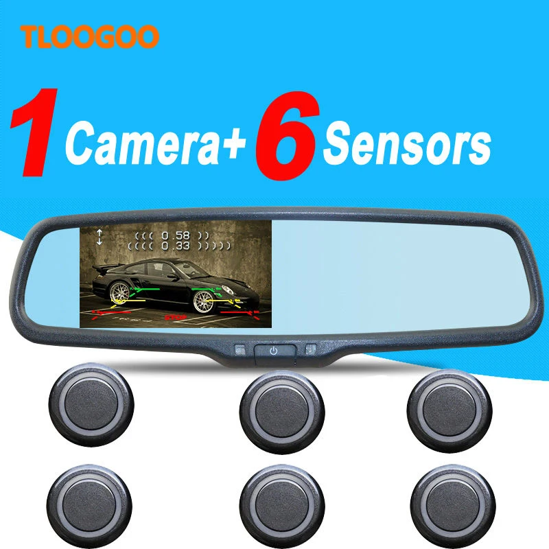 visible car parking sensor system 6sensors with back up Camera with bracket Car interior Mirror