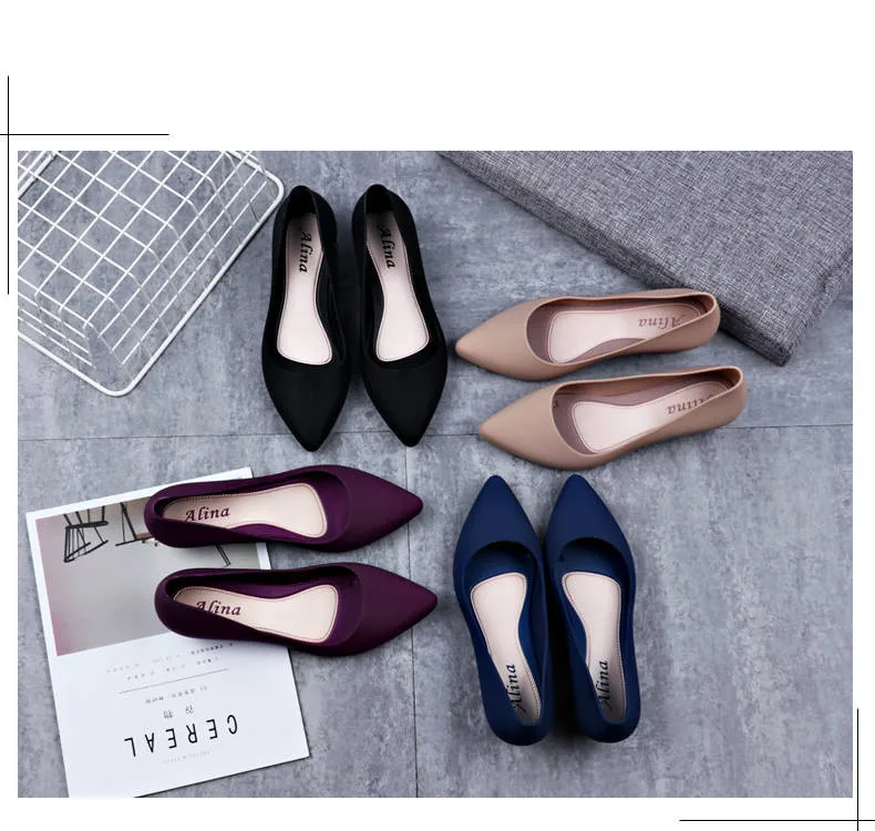 41 size Pointed Wedges pumps women shoes 2019 spring autumn shoes women Elegant Shallow Work Low heel Slip-On PVC Casual shoes