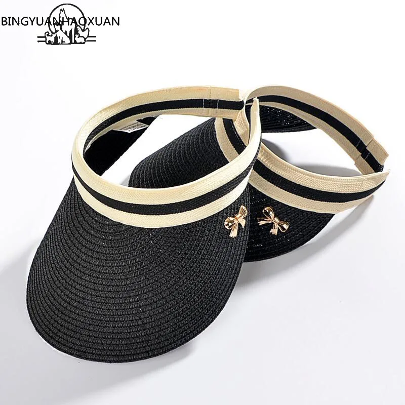 

BINGYUANHAOXUAN 2018 New Simple Straw Empty Bow Sun Hats for Women Summer Holiday Hat Children Female Toque Chapeau Panama