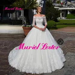 Vestidos De Novia с открытыми плечами бальное платье Свадебные платья 2019 кружево накладные аппликации на половину рукава белое свадебное платье