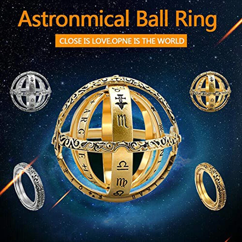 Qevila New Astronmical Ball Rings for Women Lover Men Germany Vintage Cosmic Finger Ring Necklace Dual-Use Fashion Jewelry Gifts (7)