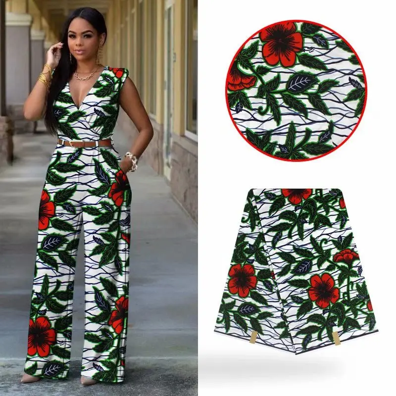 

6 yards/lot Wonderful green printed batik wax with white background african wax fabric for colothes VH145