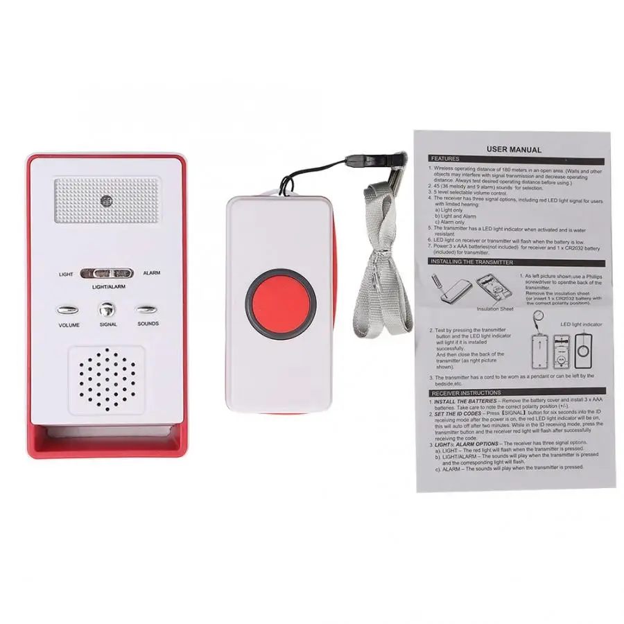 

Intelligent Wireless Remote Door Bell Calling Alarm Doorbell Transmitter + Receiver For the Elderly Hear Aids Care