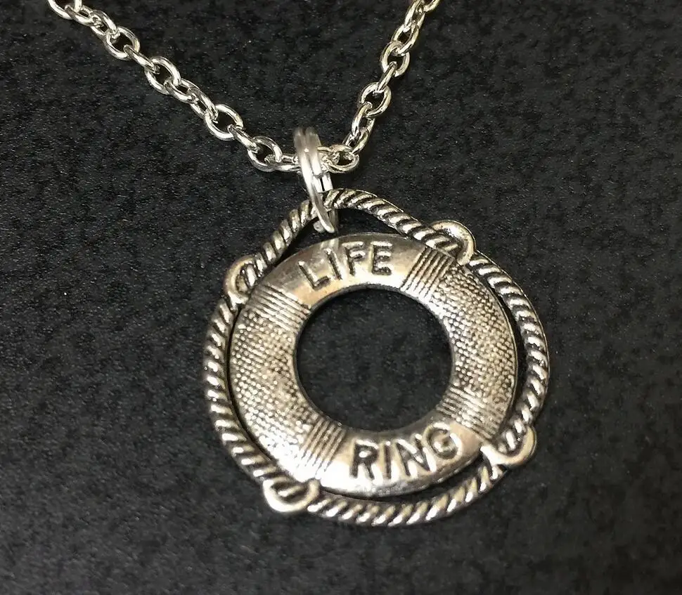 Hot Ancient Silver Lifering Lifeguard Charm Pendant Necklace Fashion