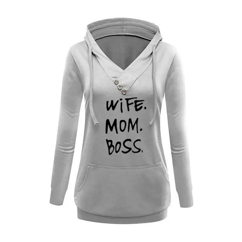 

2018 New Fashion Wife MOM Boss Print Sweatshirts Hoodies Women Femmes Button Pattern Cotton Loog Sleeve Comfortable for Woman