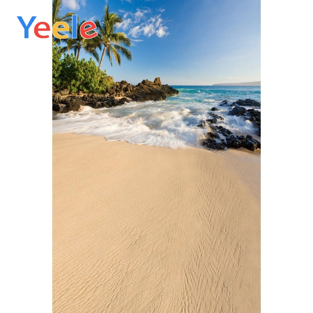 

Yeele Blue Sky Seaside Waves Beach Photographic Backdrops Palm Tree Scenic Photography Backgrounds Customized For Photo Studio