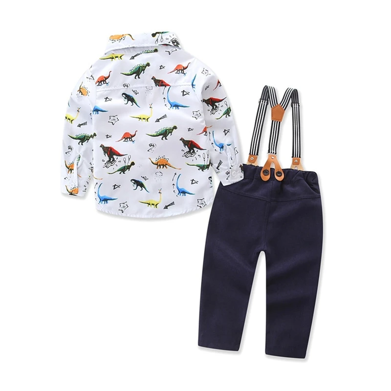 Комплекты одежды для маленьких мальчиков на весну и осень, футболки с длинными рукавами с рисунком динозавра+ штаны+ галстук, комплект из 3 предметов, нарядная одежда для мальчиков на свадьбу