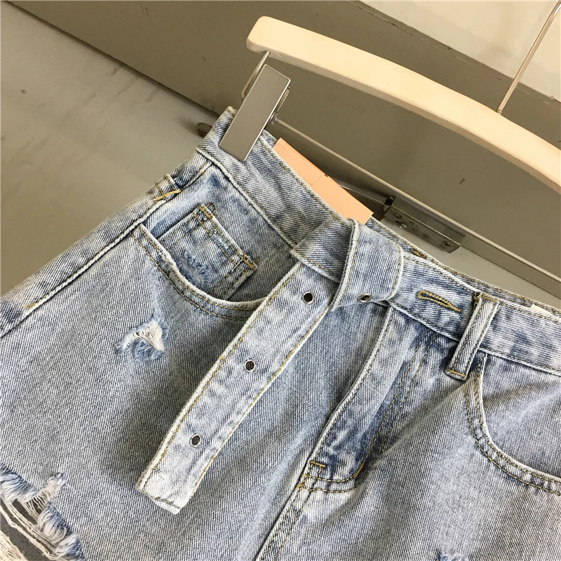 Шорты женские рваные с завышенной талией пикантные джинсовые короткие штаны