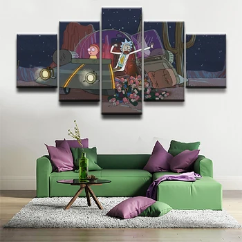 

Wall Artwork Picture Home Decoration Living Room Modular 5 Panel Rick And Morty Canvas Art Modern Prints Paintings Poster